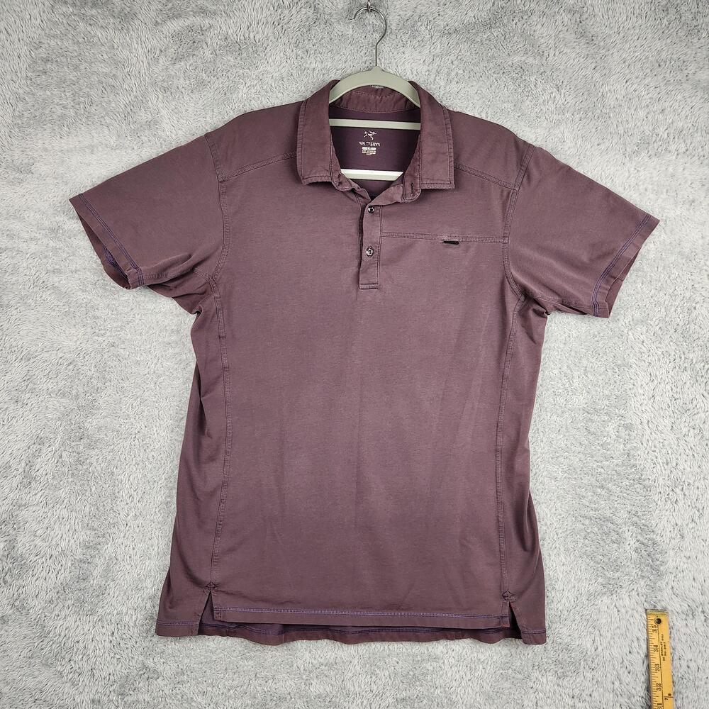 Arc'teryx Polo Shirt Mens Large Purple Outdoor Hiking Red Logo Performance Golf